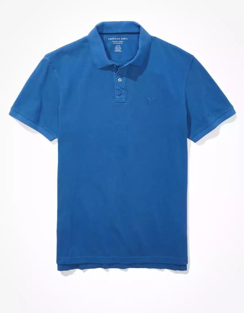 Polos American Eagle AE Super Soft Legend Pique Bleu Homme | LCN-50651328